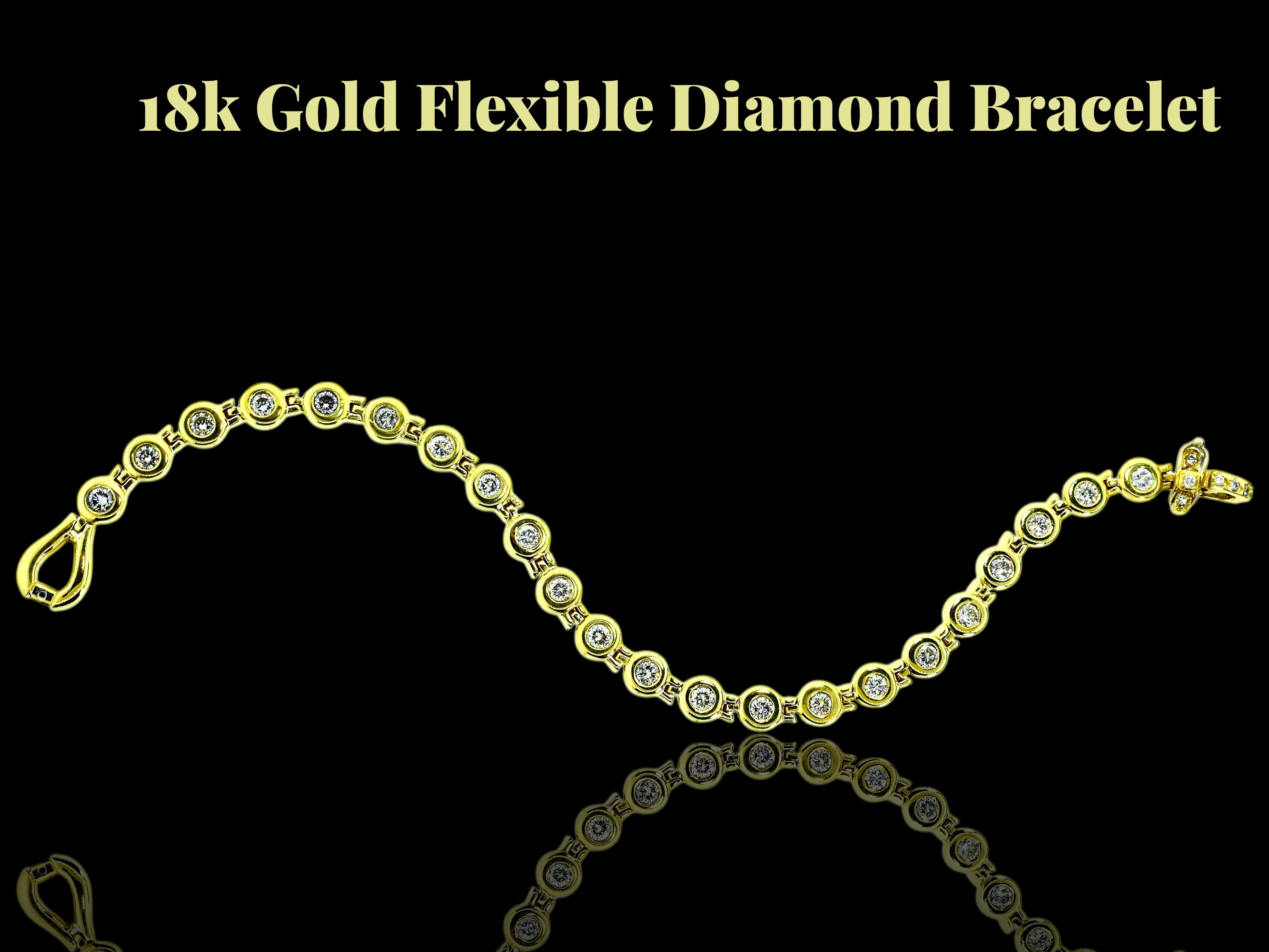 Taille brillant Bracelet à maillons souples en or jaune 18K et diamants fins en vente