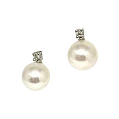 Diamond Akoya Pearl Earrings 14k Gold 8.50 mm Women Certified
