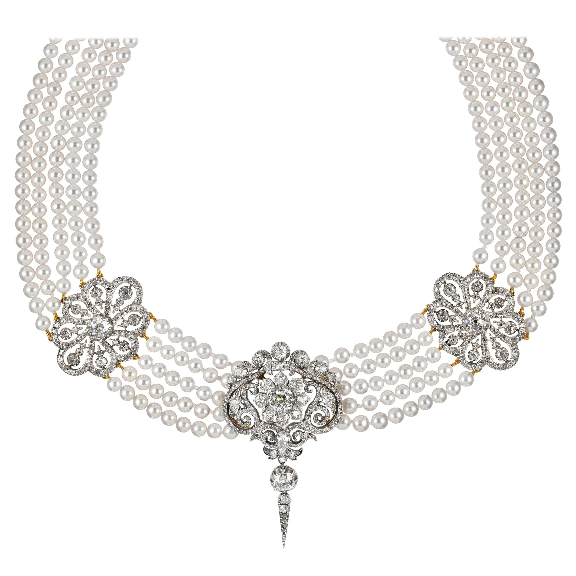 Fine Diamond and Cultured Pearl Necklace