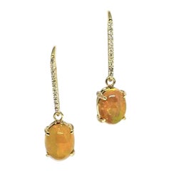 Diamond Jelly Opal Drop Earrings 14k Gold 2.4 TCW Certified