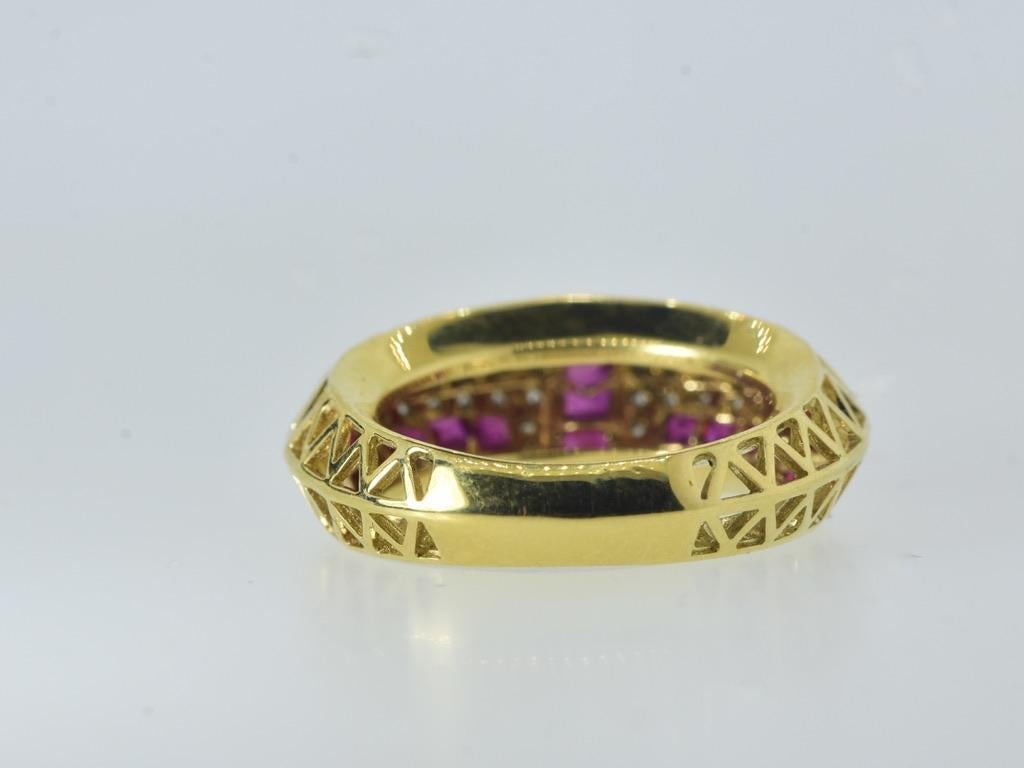 Fine Diamond and Ruby 18K  Unusual Geometric Modern Designed Ring For Sale 5