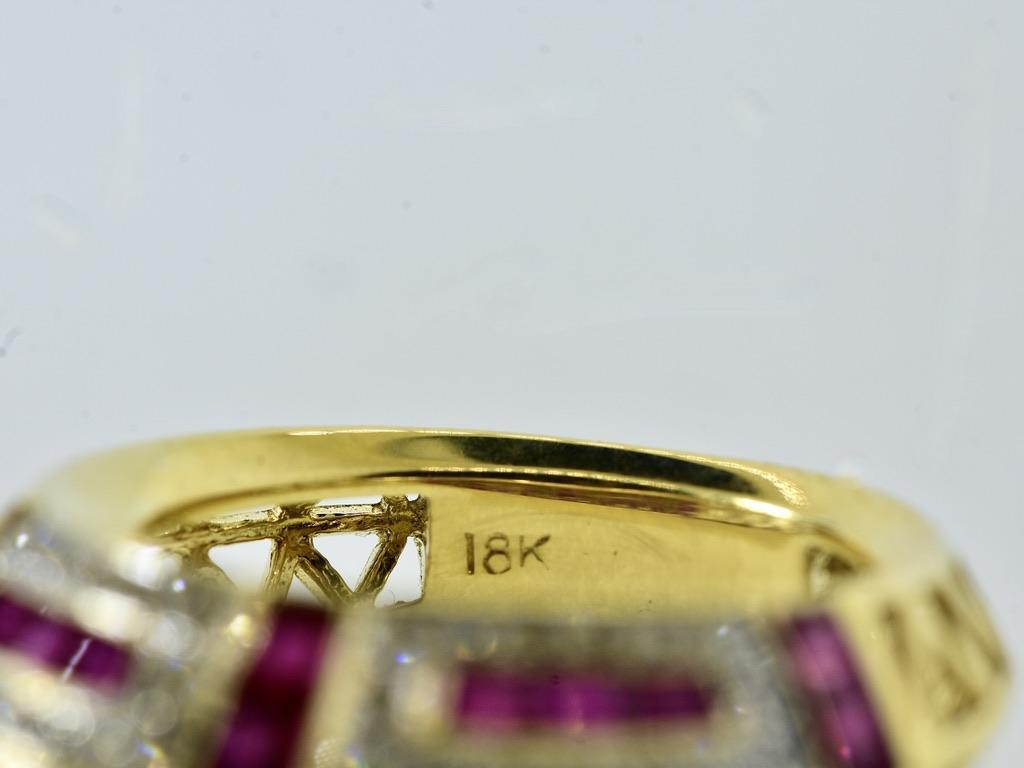 Fine Diamond and Ruby 18K  Unusual Geometric Modern Designed Ring For Sale 6