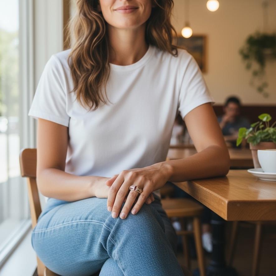 18K well made ring possessing 60 fine white brilliant cut diamonds estimated to weigh .60 cts, all approximately H, near colorless, and very slightly included, VS. There are 20 calibre cut bright red rubies weighing an estimated 1.40 cts., all are