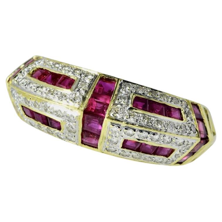Women's or Men's Fine Diamond and Ruby 18K  Unusual Geometric Modern Designed Ring For Sale