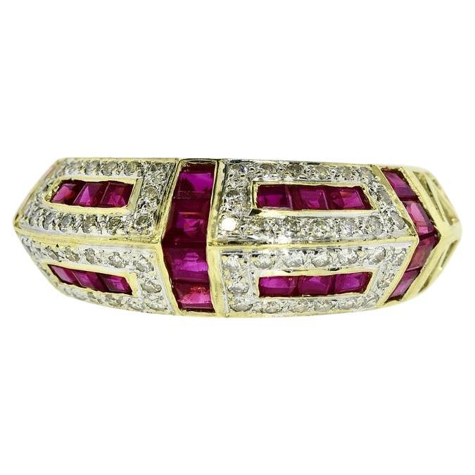 Fine Diamond and Ruby 18K  Unusual Geometric Modern Designed Ring For Sale 1