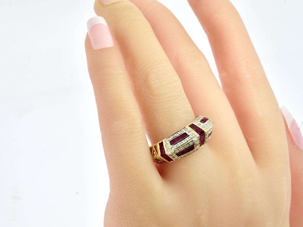 Fine Diamond and Ruby 18K  Unusual Geometric Modern Designed Ring For Sale 2