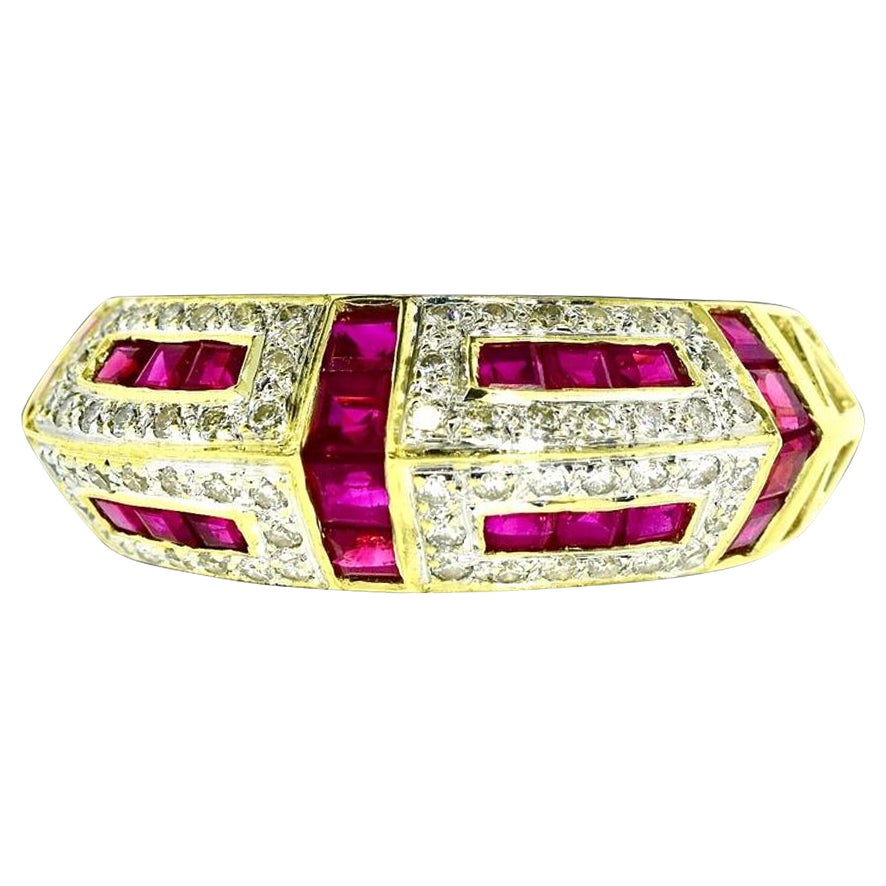 Fine Diamond and Ruby 18K  Unusual Geometric Modern Designed Ring For Sale