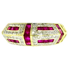 Fine Diamond and Ruby 18K  Unusual Geometric Modern Designed Ring
