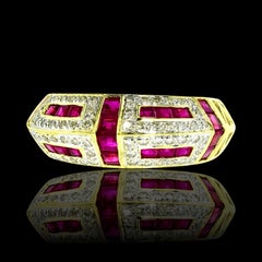 Fine Diamond and Ruby 18K  Unusual Geometric Modern Designed Ring