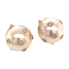 Fine Diamond and South Sea Pearl 14 Karat Earrings Certified