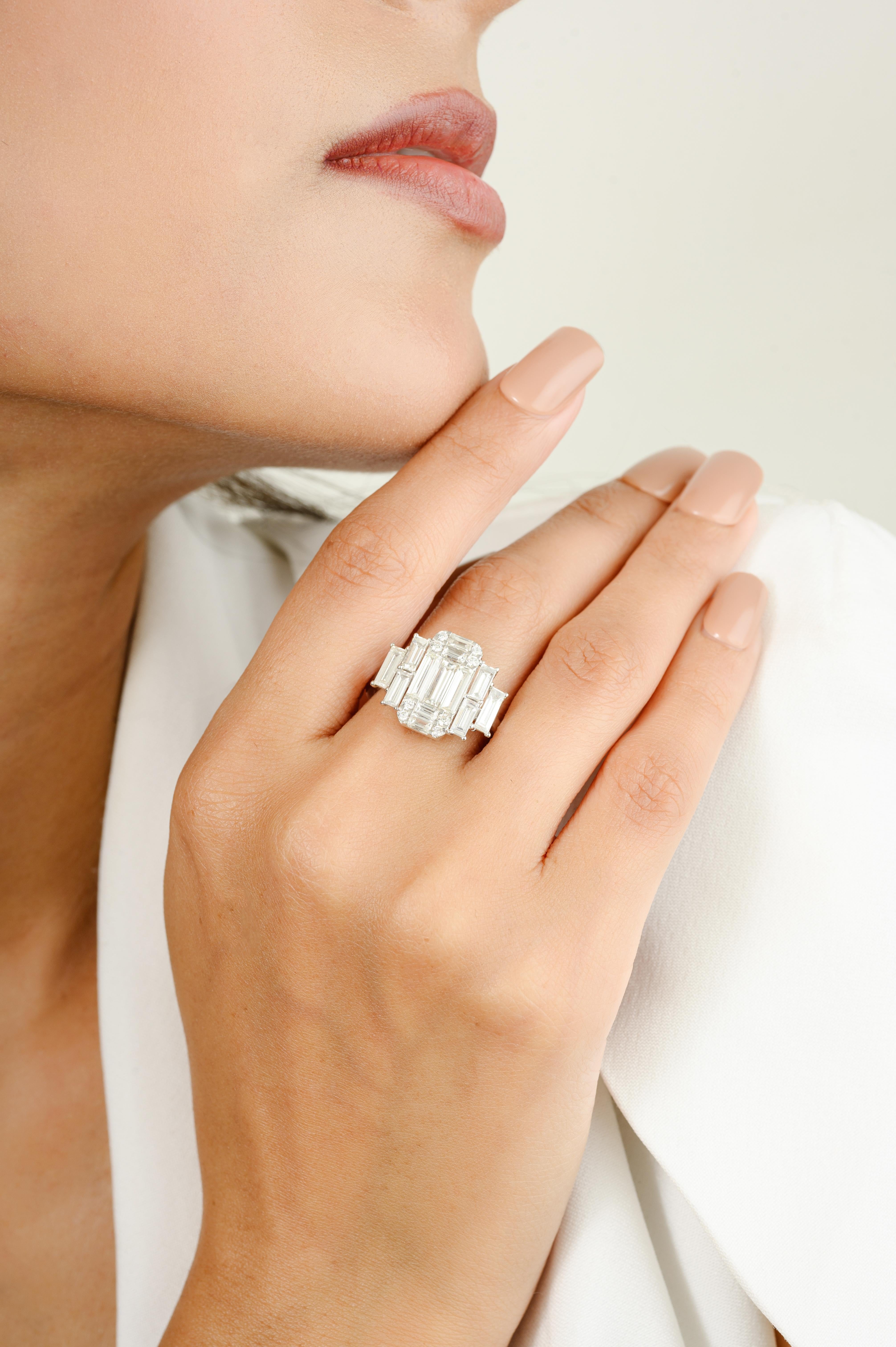 For Sale:  Fine Diamond Cluster Engagement Cocktail Ring in Solid 18k White Gold 2