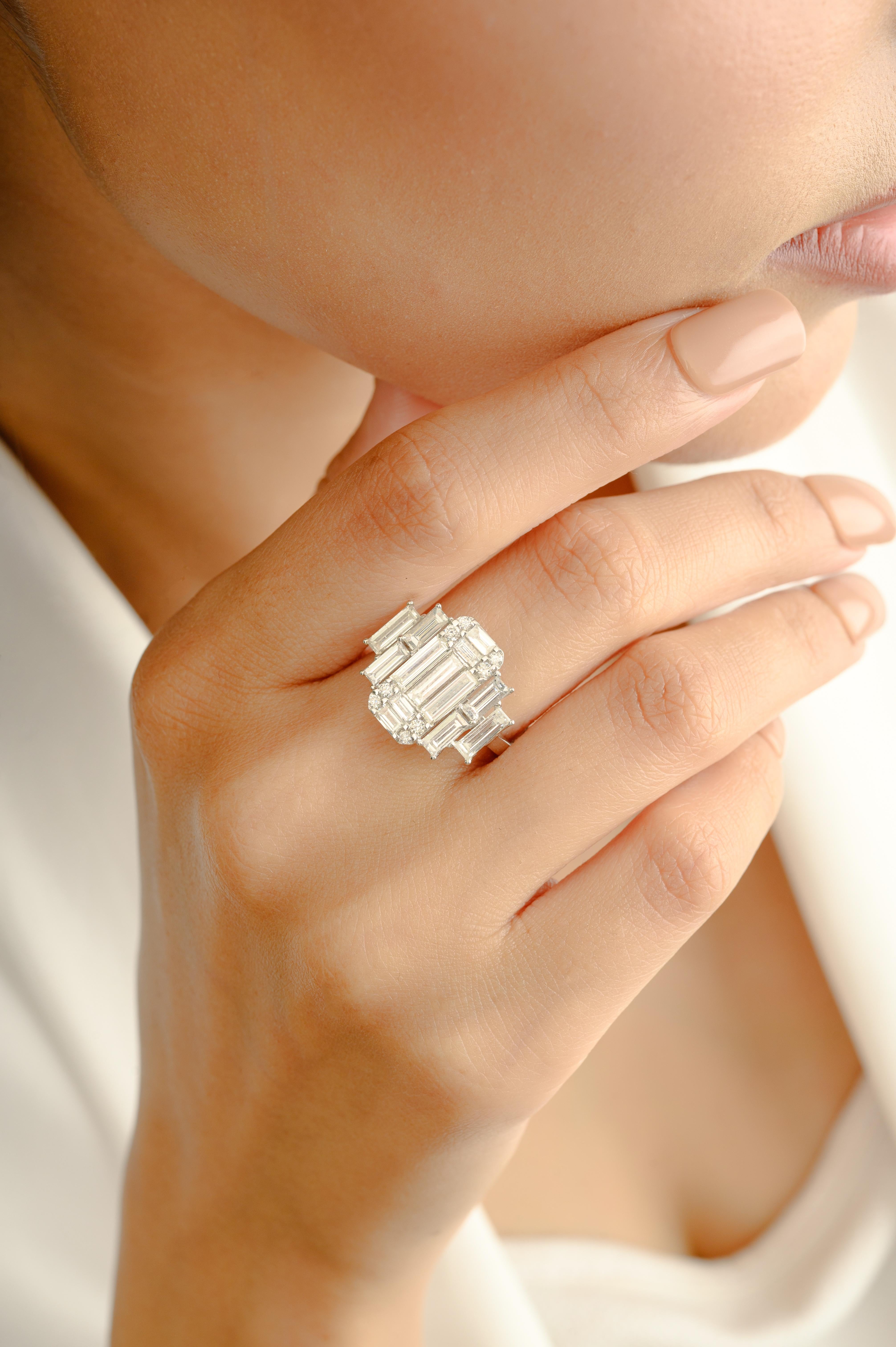 For Sale:  Fine Diamond Cluster Engagement Cocktail Ring in Solid 18k White Gold 6