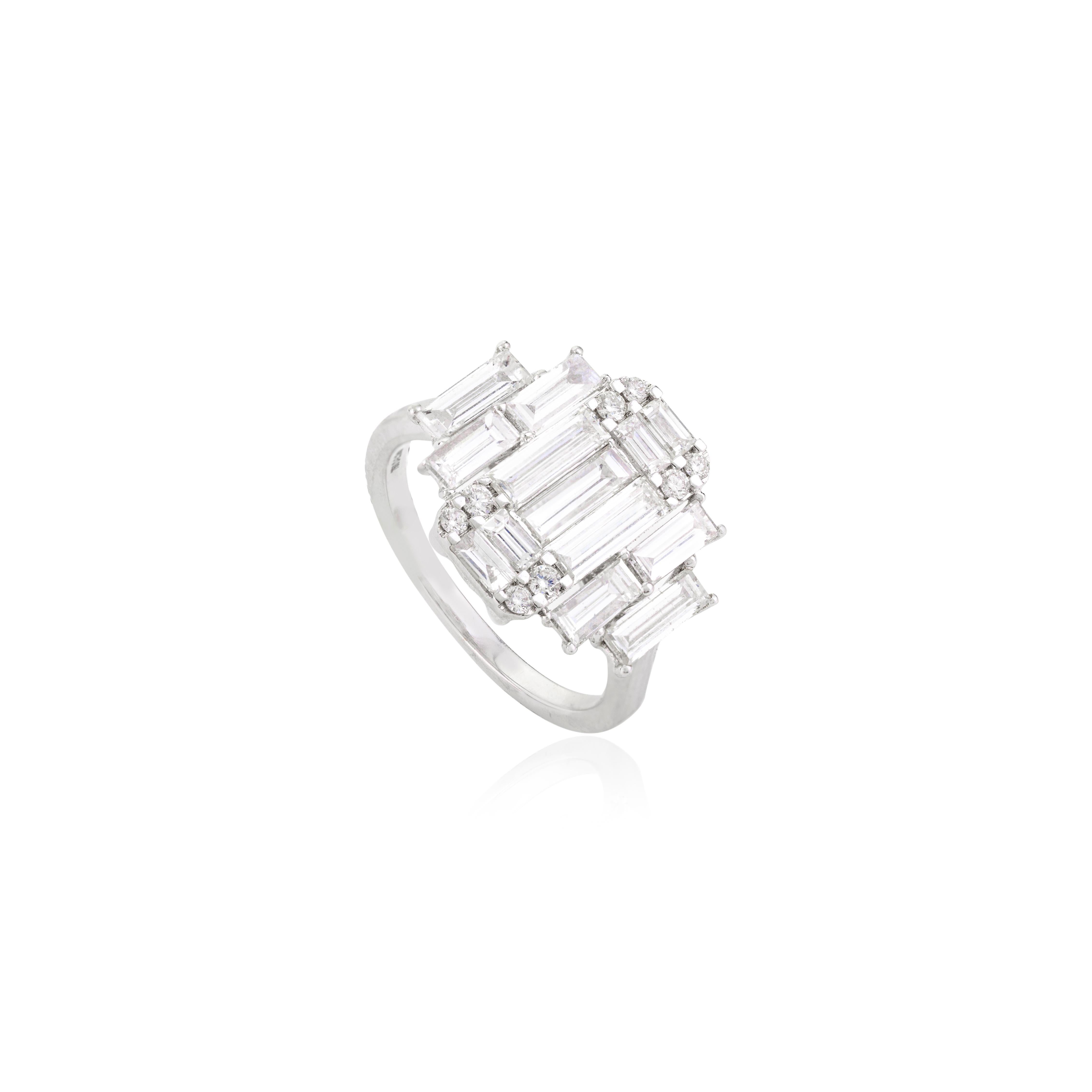 For Sale:  Fine Diamond Cluster Engagement Cocktail Ring in Solid 18k White Gold 7