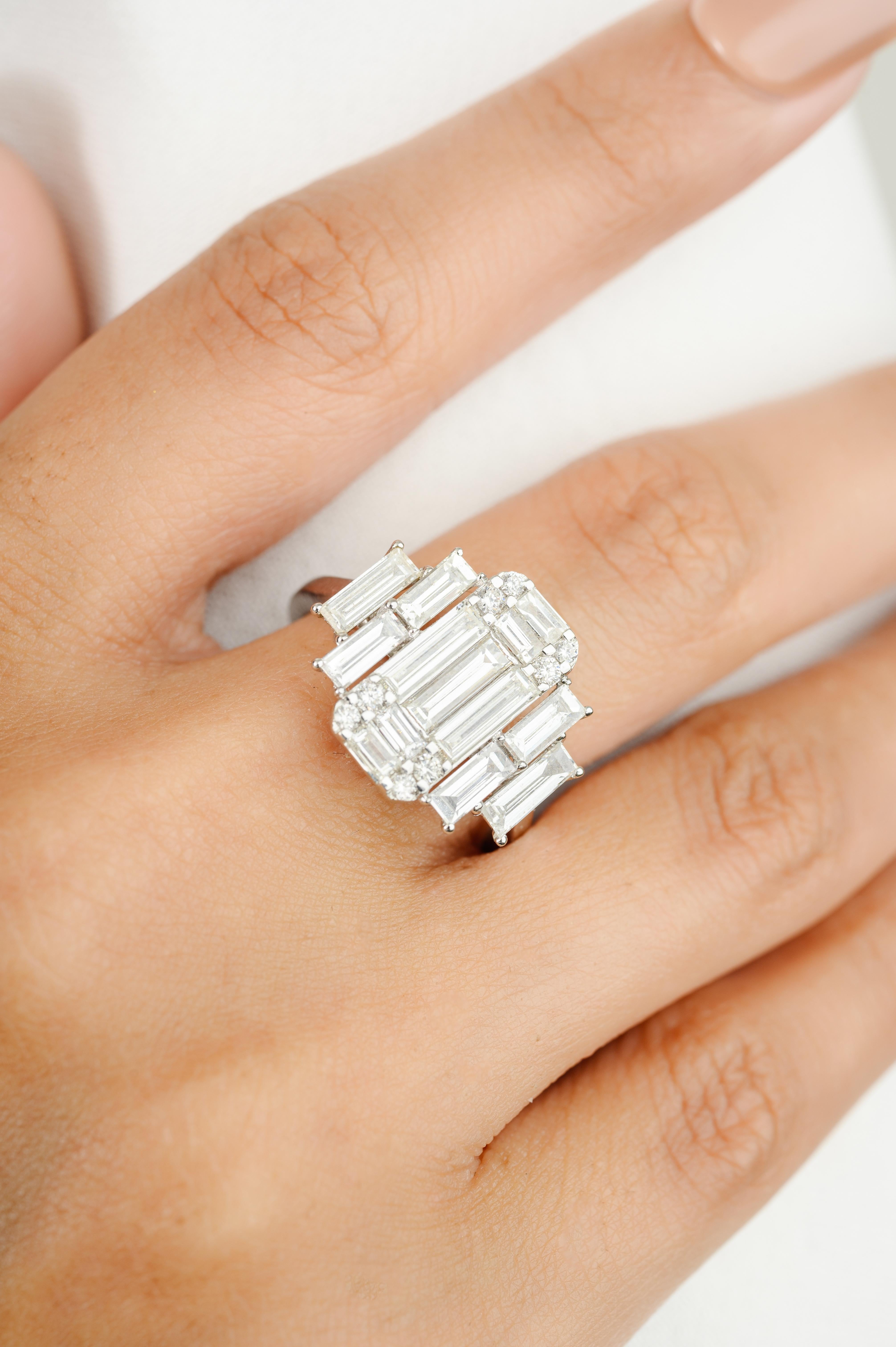 For Sale:  Fine Diamond Cluster Engagement Cocktail Ring in Solid 18k White Gold 8