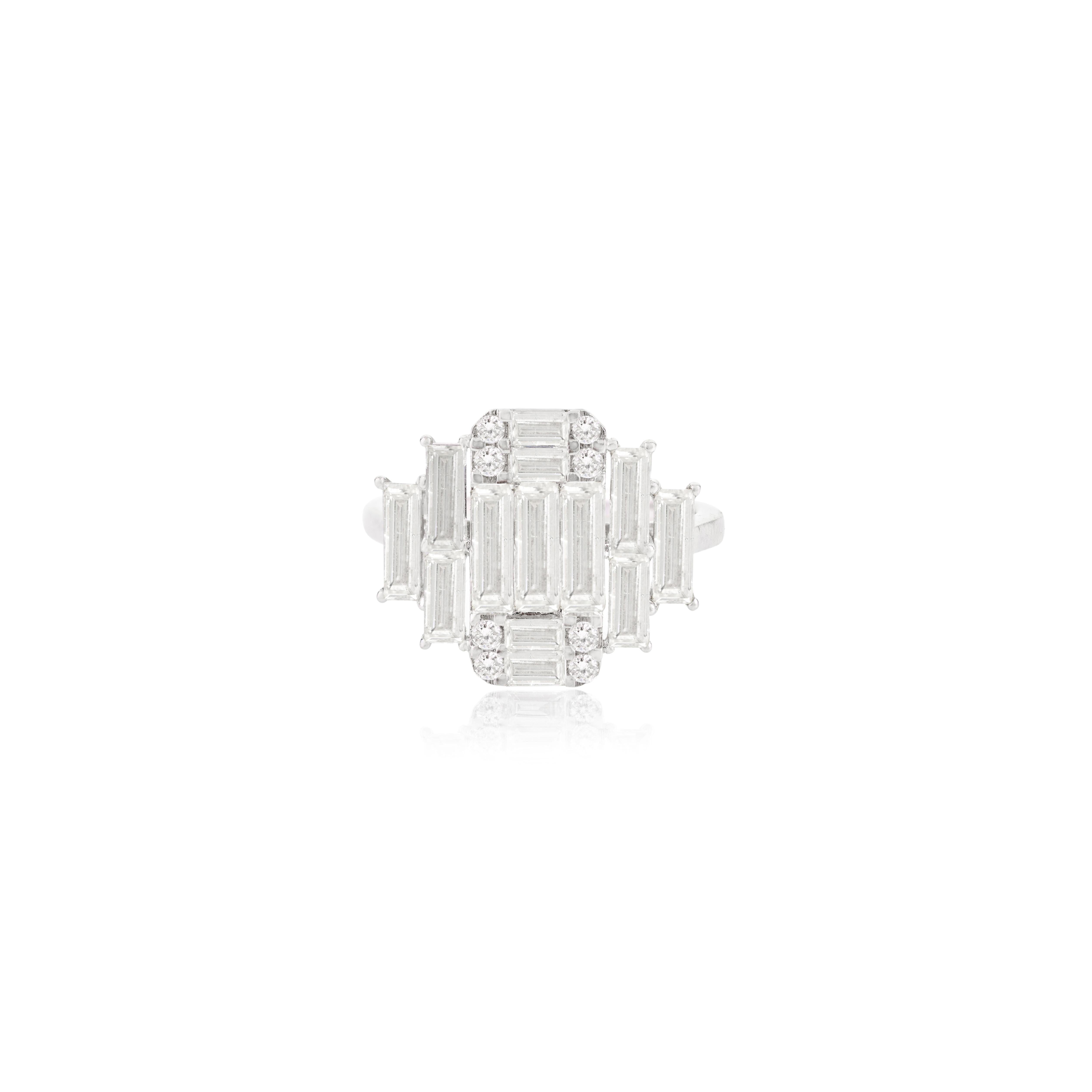 For Sale:  Fine Diamond Cluster Engagement Cocktail Ring in Solid 18k White Gold 9
