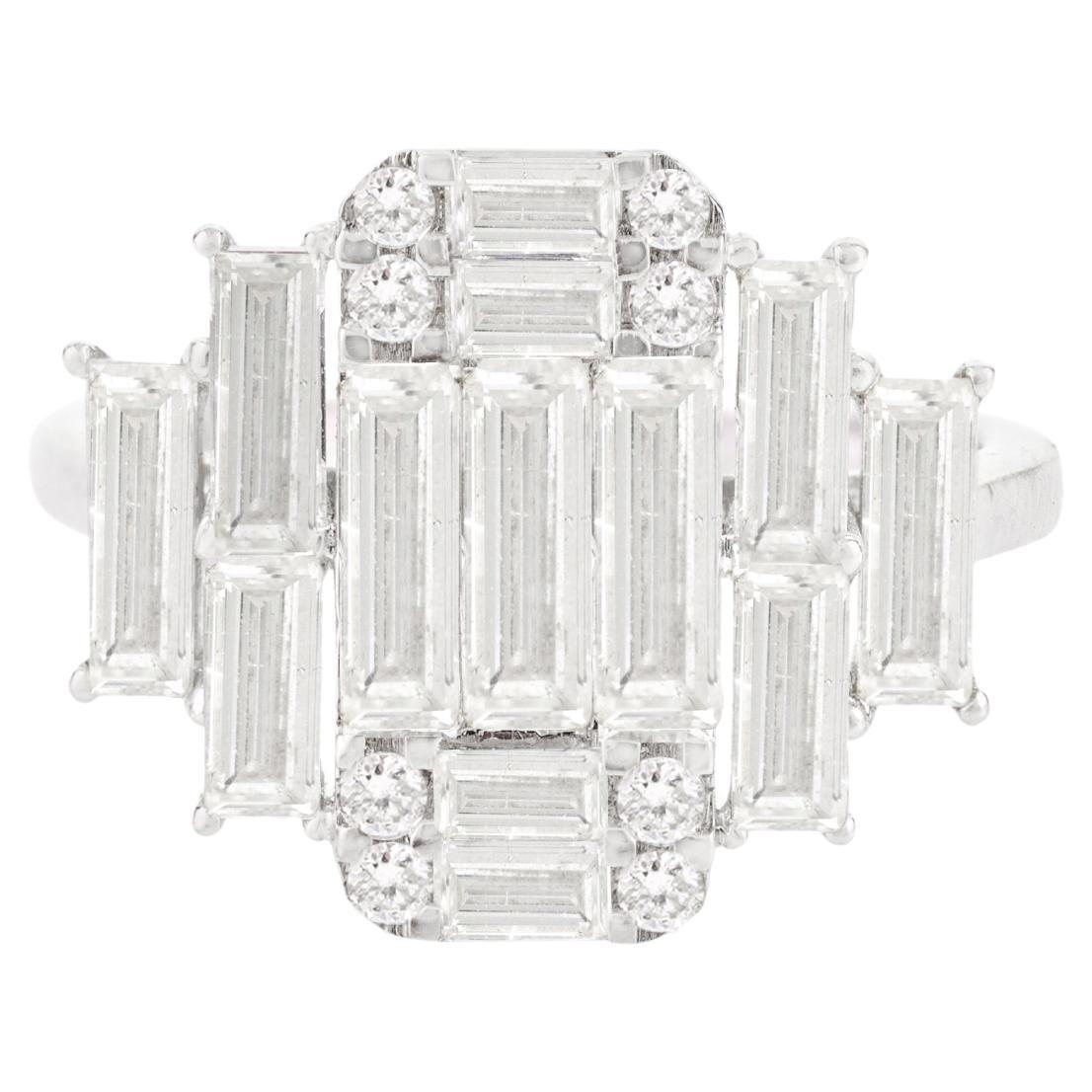 For Sale:  Fine Diamond Cluster Engagement Cocktail Ring in Solid 18k White Gold