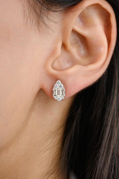 Fine Diamond Pear Cluster Stud Earrings Crafted in 18k White Gold