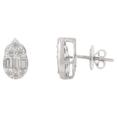 Fine Diamond Pear Cluster Stud Earrings Crafted in 18k White Gold