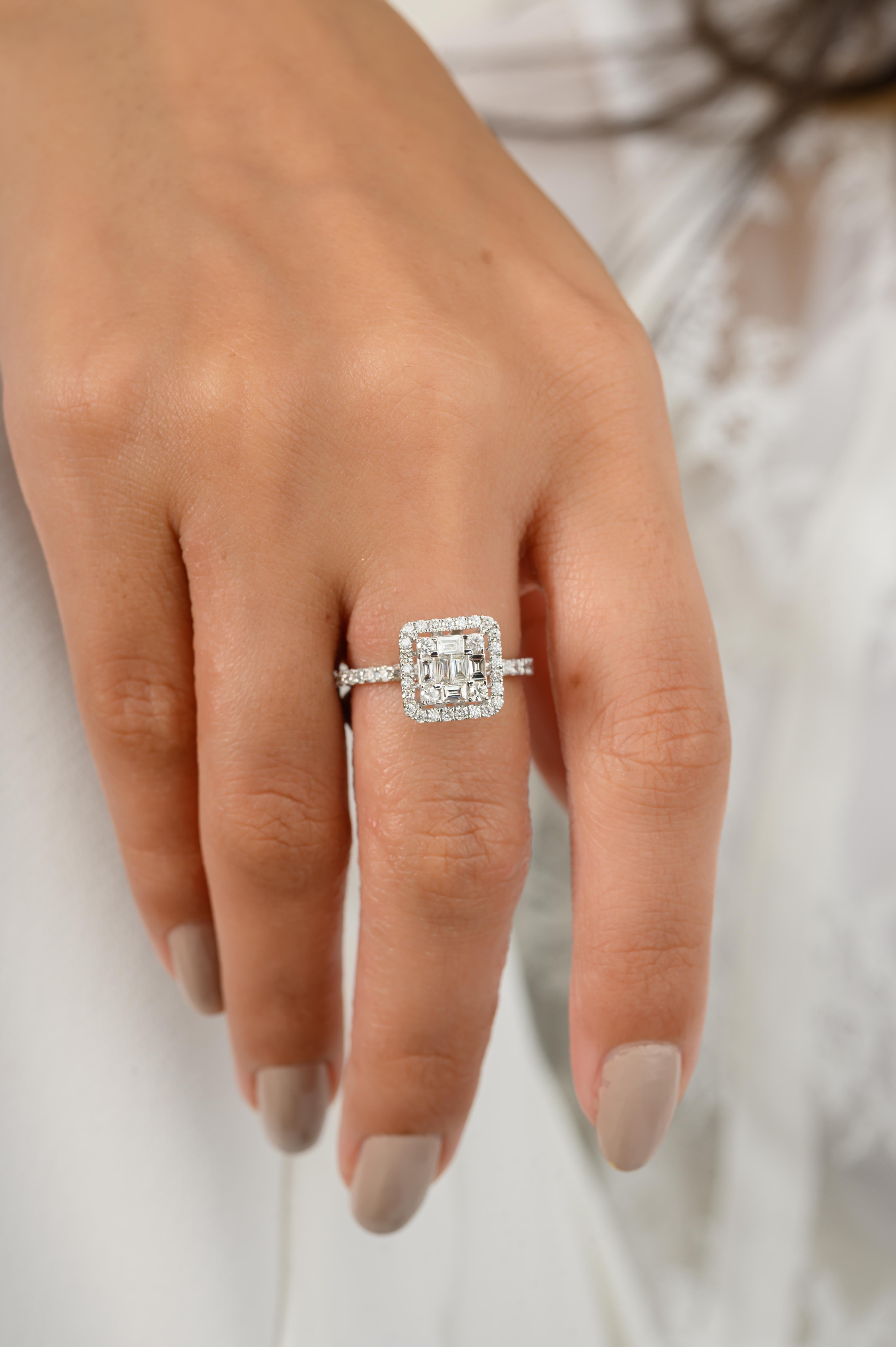 For Sale:  Fine Diamond Cluster Women's Engagement Ring in Solid 14k White Gold 2