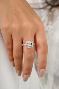 Fine Diamond Cluster Women's Engagement Ring in Solid 14k White Gold