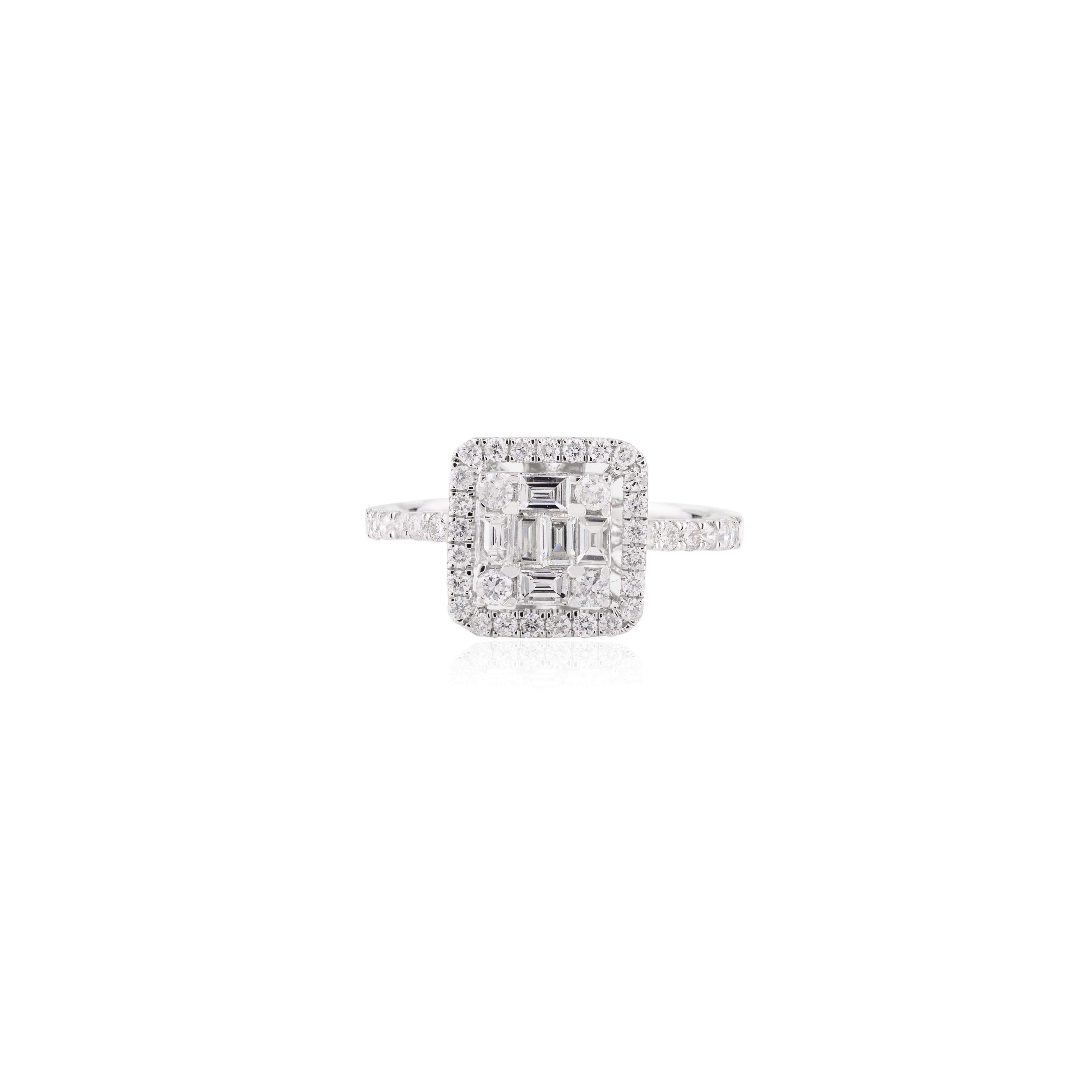For Sale:  Fine Diamond Cluster Women's Engagement Ring in Solid 14k White Gold 3