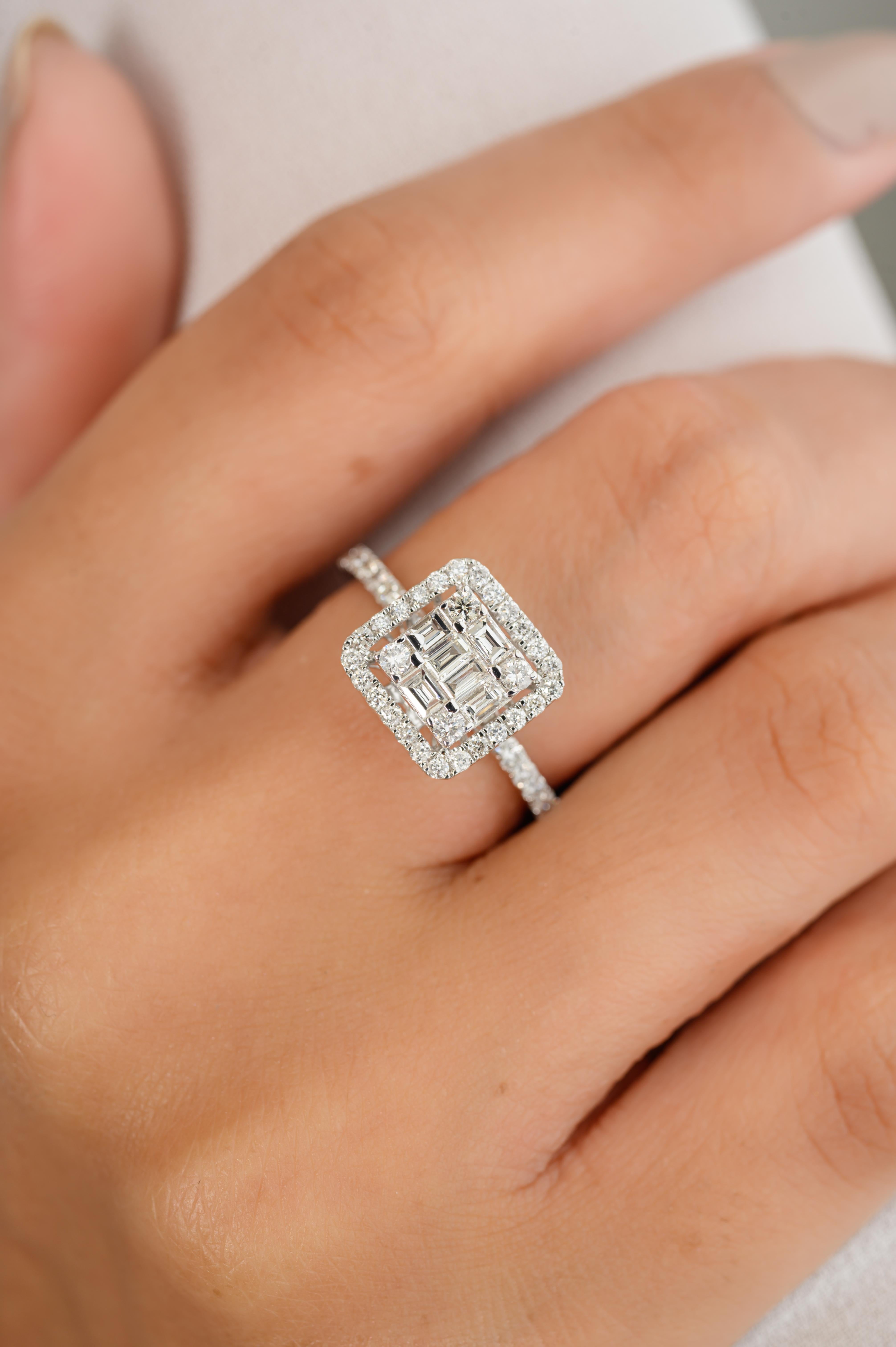 For Sale:  Fine Diamond Cluster Women's Engagement Ring in Solid 14k White Gold 4