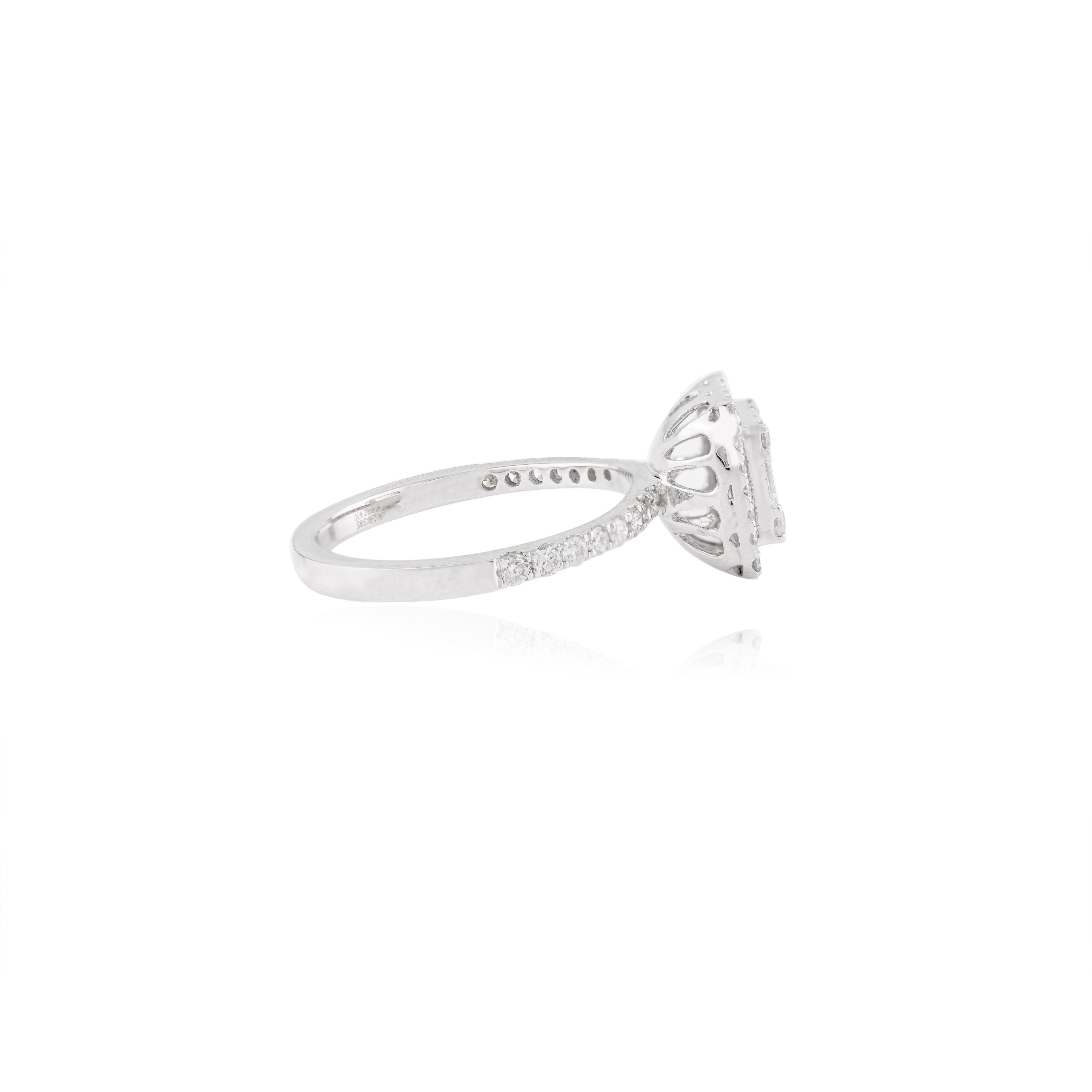For Sale:  Fine Diamond Cluster Women's Engagement Ring in Solid 14k White Gold 5
