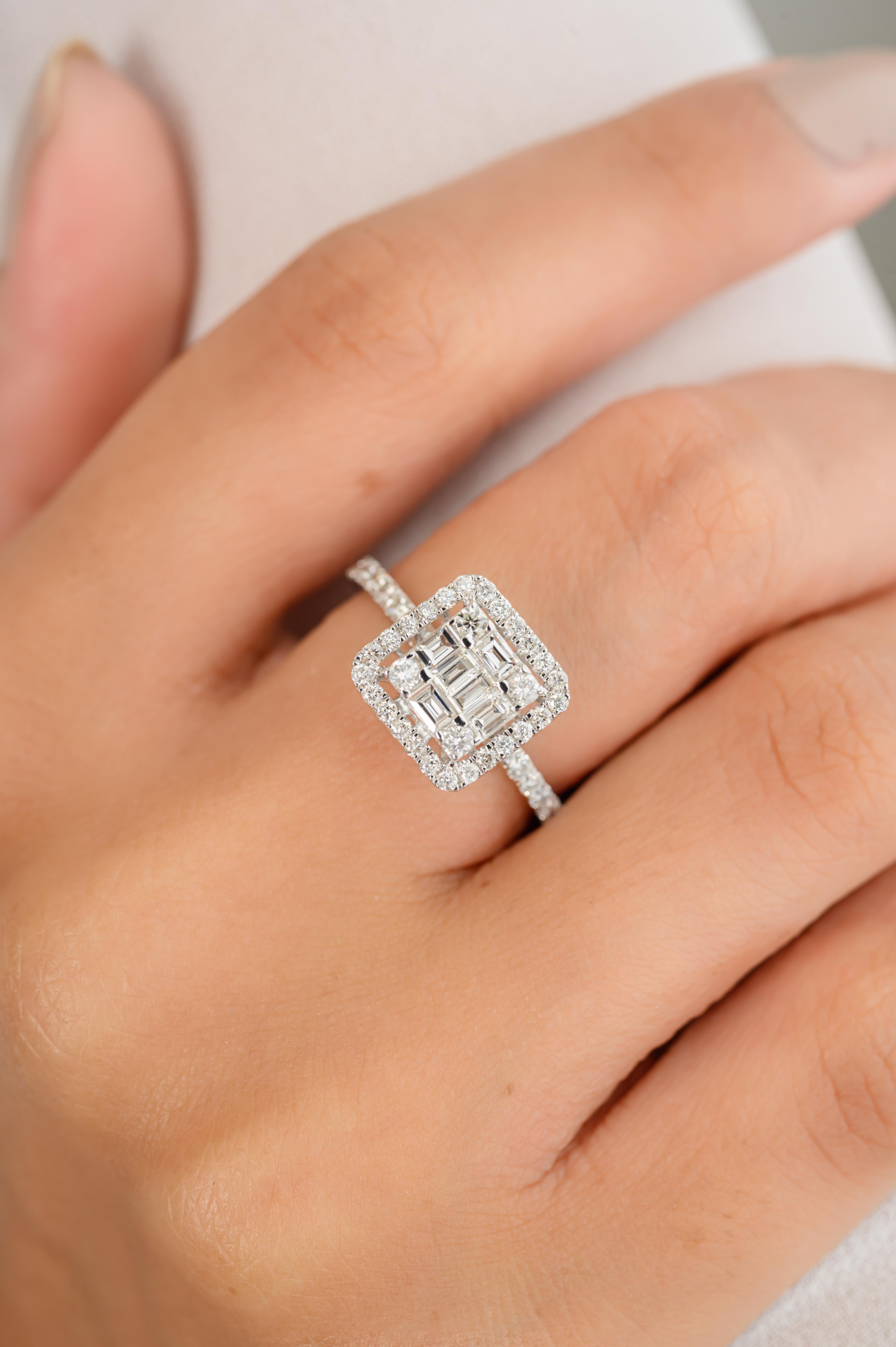 For Sale:  Fine Diamond Cluster Women's Engagement Ring in Solid 14k White Gold 6