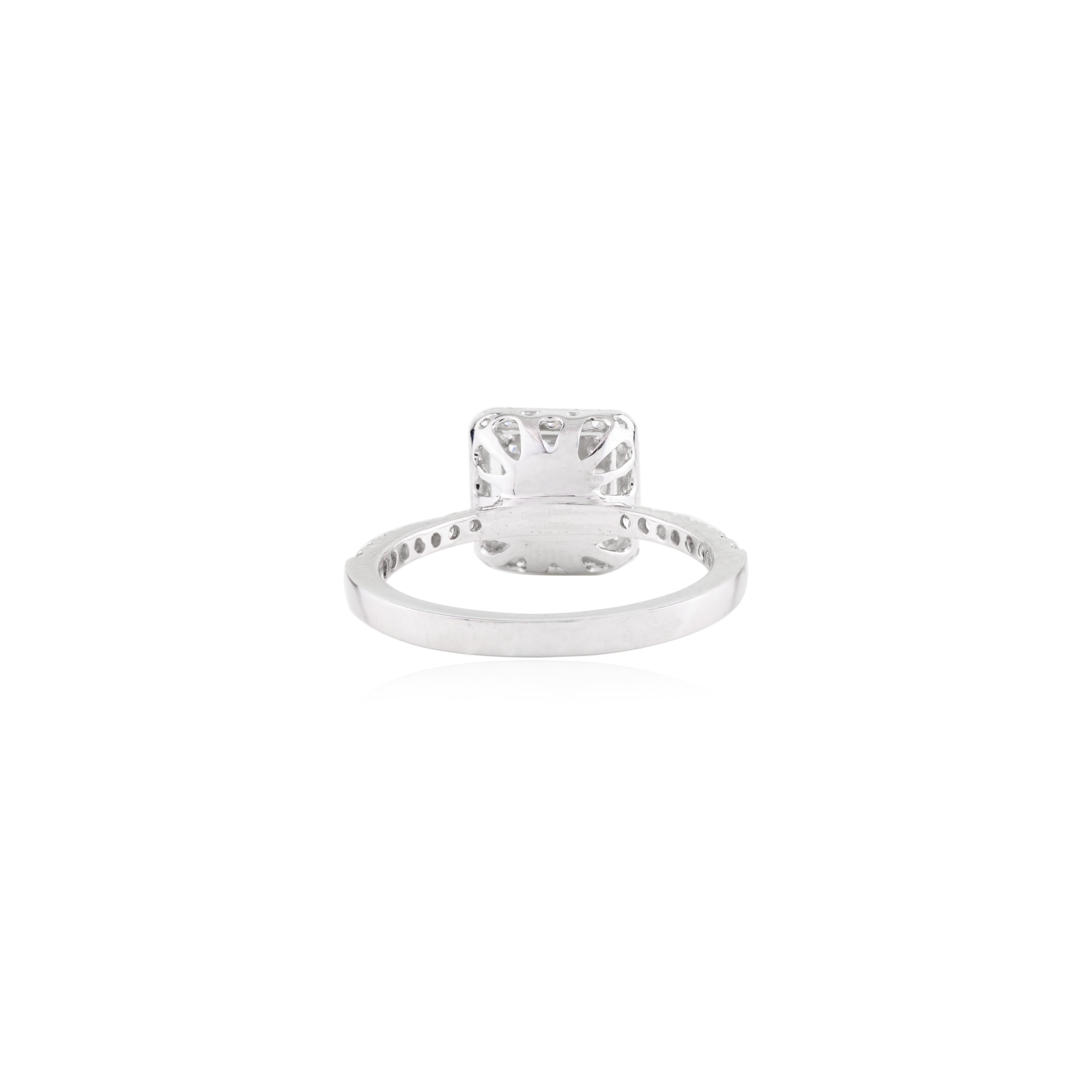 For Sale:  Fine Diamond Cluster Women's Engagement Ring in Solid 14k White Gold 7