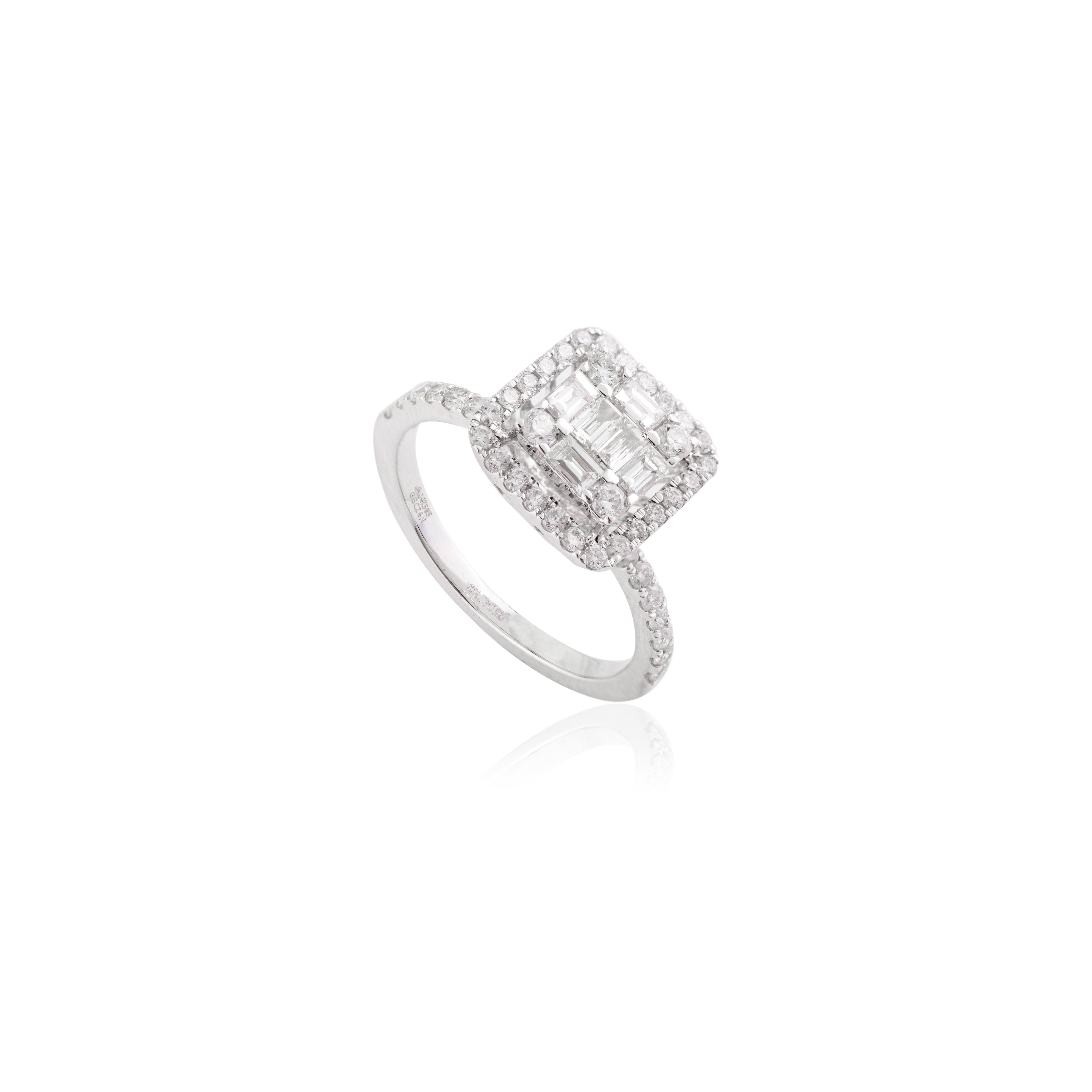 For Sale:  Fine Diamond Cluster Women's Engagement Ring in Solid 14k White Gold 8