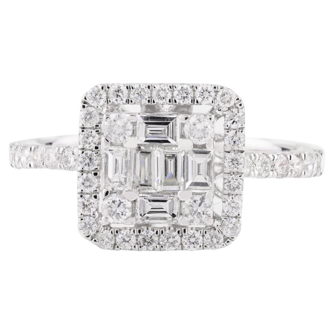 For Sale:  Fine Diamond Cluster Women's Engagement Ring in Solid 14k White Gold