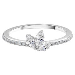 0.39 Carat Marquise Round Cut Diamond Floral Ring in 18K White Gold Fine Jewelry