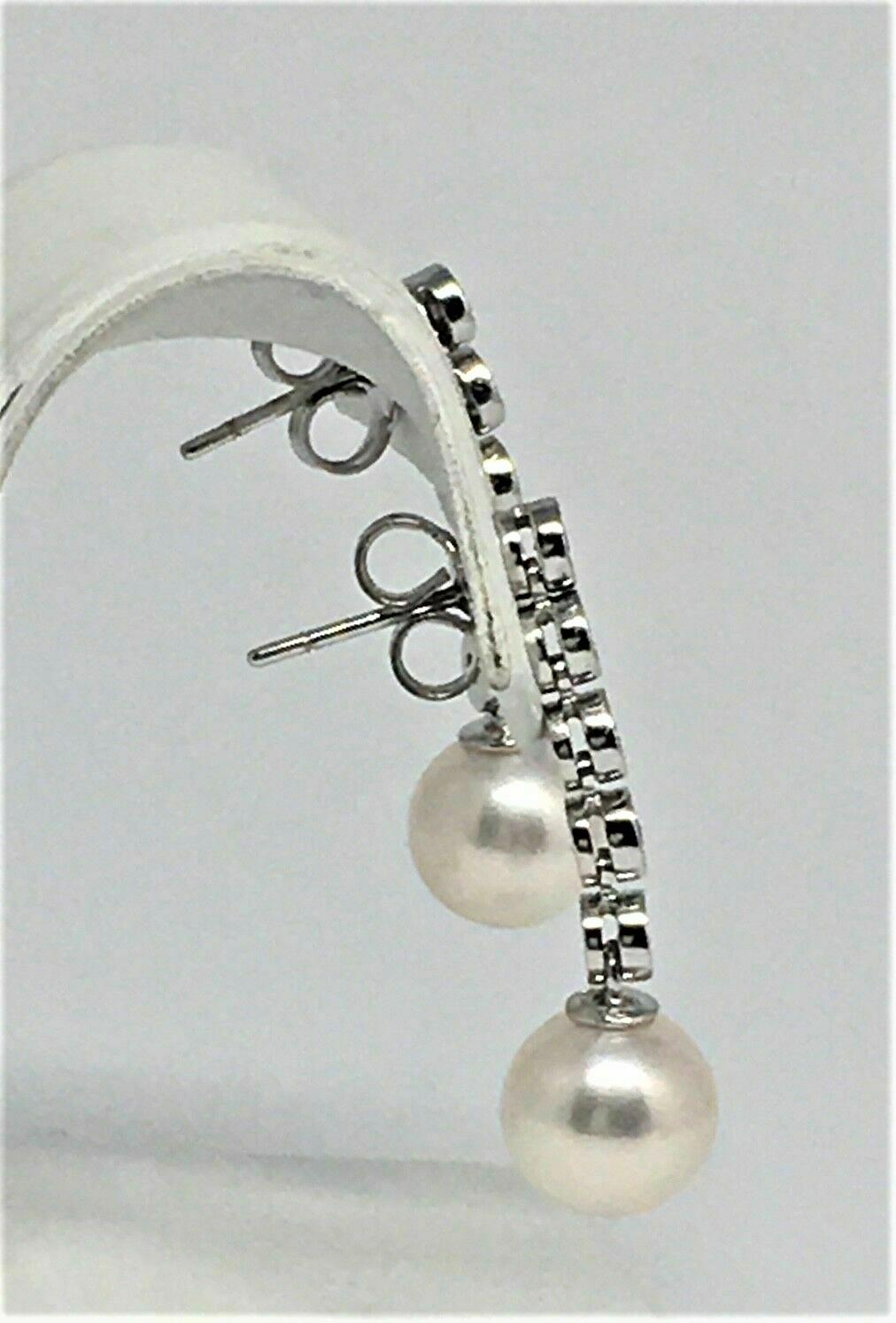 Round Cut Diamond Large Akoya Pearl Earrings 14k Gold 8.74 mm Certified 