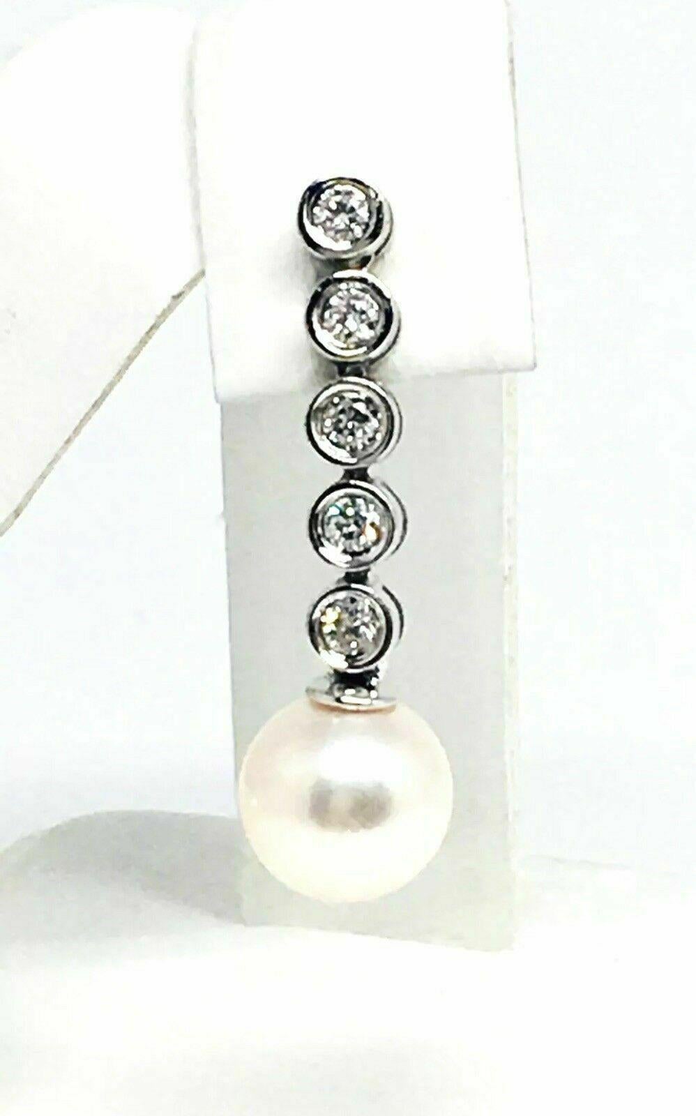Women's Diamond Large Akoya Pearl Earrings 14k Gold 8.74 mm Certified 