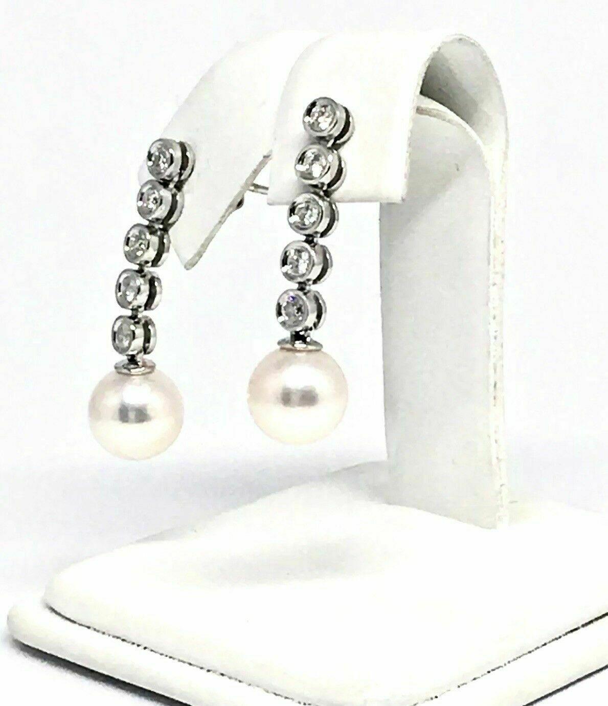 Diamond Large Akoya Pearl Earrings 14k Gold 8.74 mm Certified  1