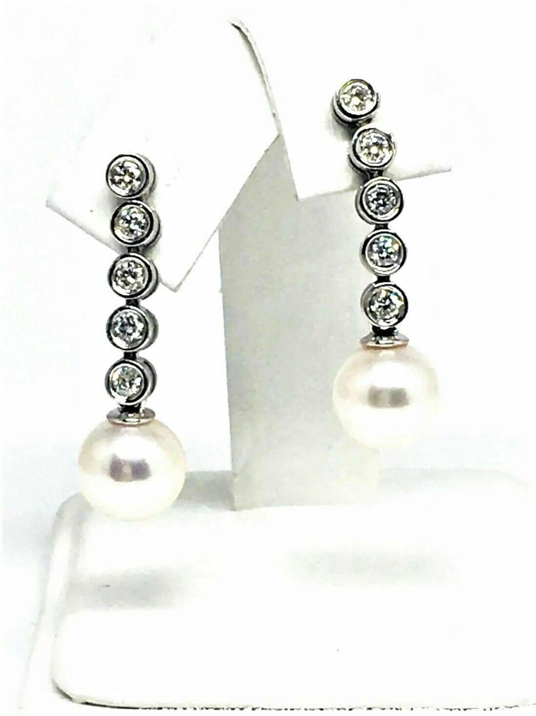 Diamond Large Akoya Pearl Earrings 14k Gold 8.74 mm Certified  2