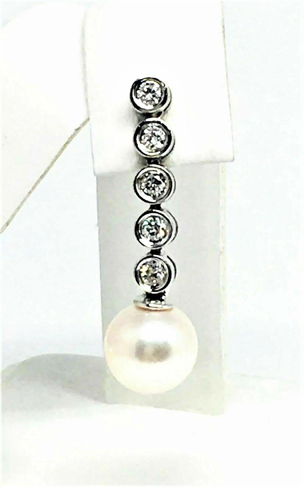 Diamond Large Akoya Pearl Earrings 14k Gold 8.74 mm Certified  3