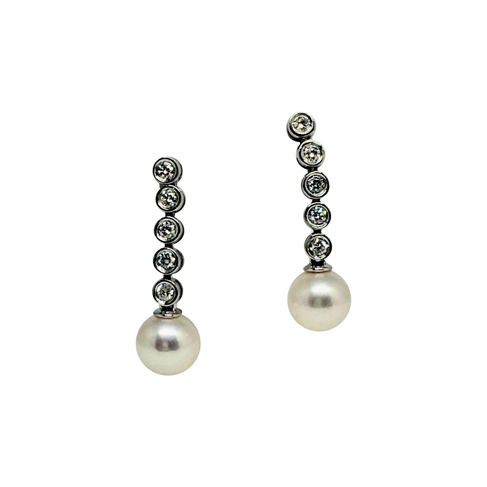 Diamond Large Akoya Pearl Earrings 14k Gold 8.74 mm Certified 