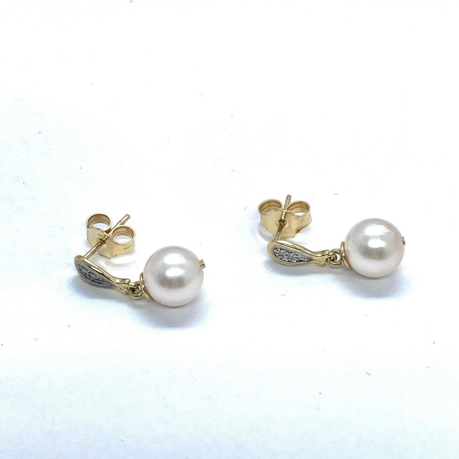 Round Cut Diamond Large Akoya Pearl Earrings 14 Karat Gold Certified