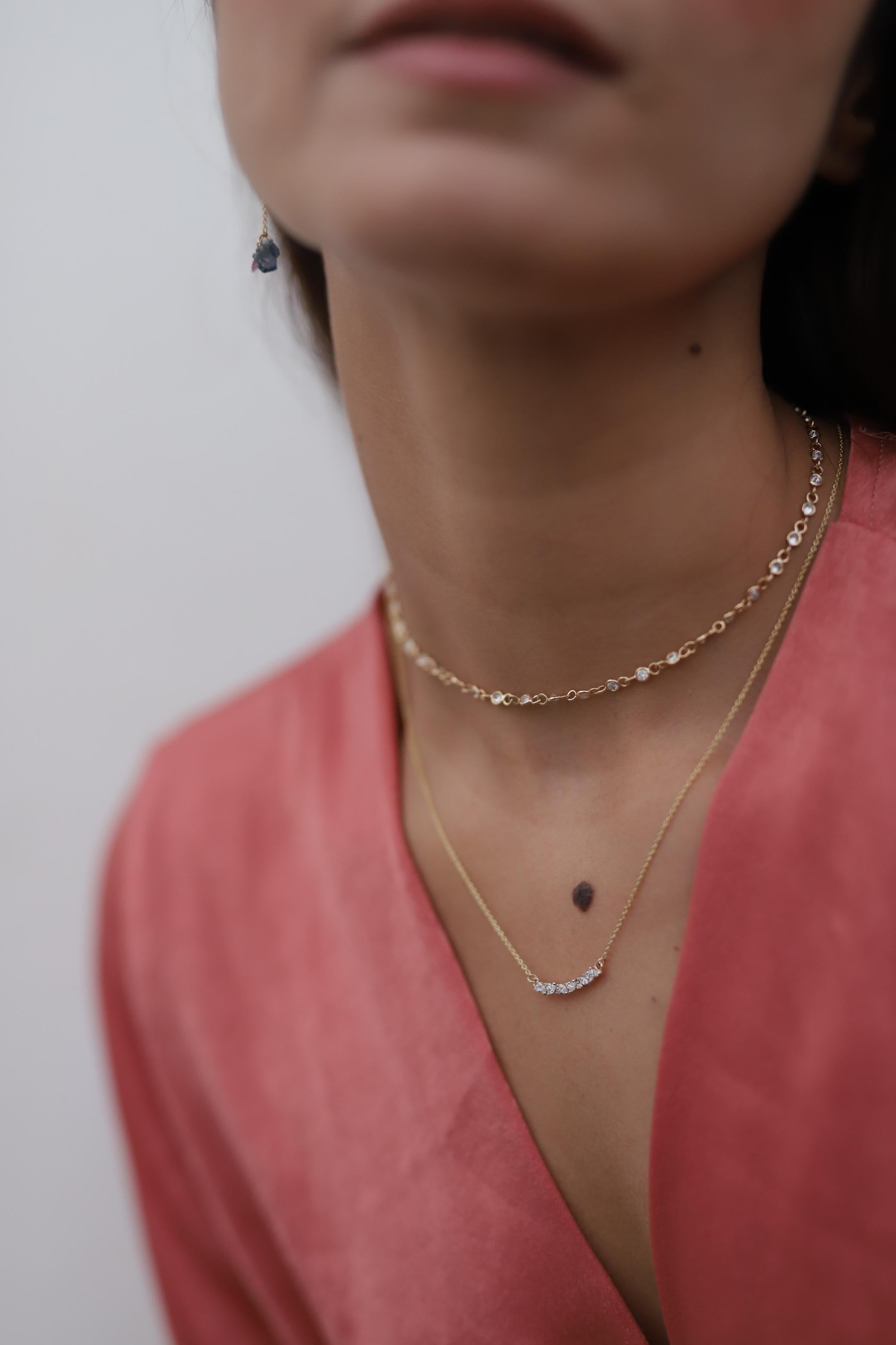 Modern Fine Diamond Long Necklace 14k Solid Yellow Gold, Christmas Gift For Women For Sale