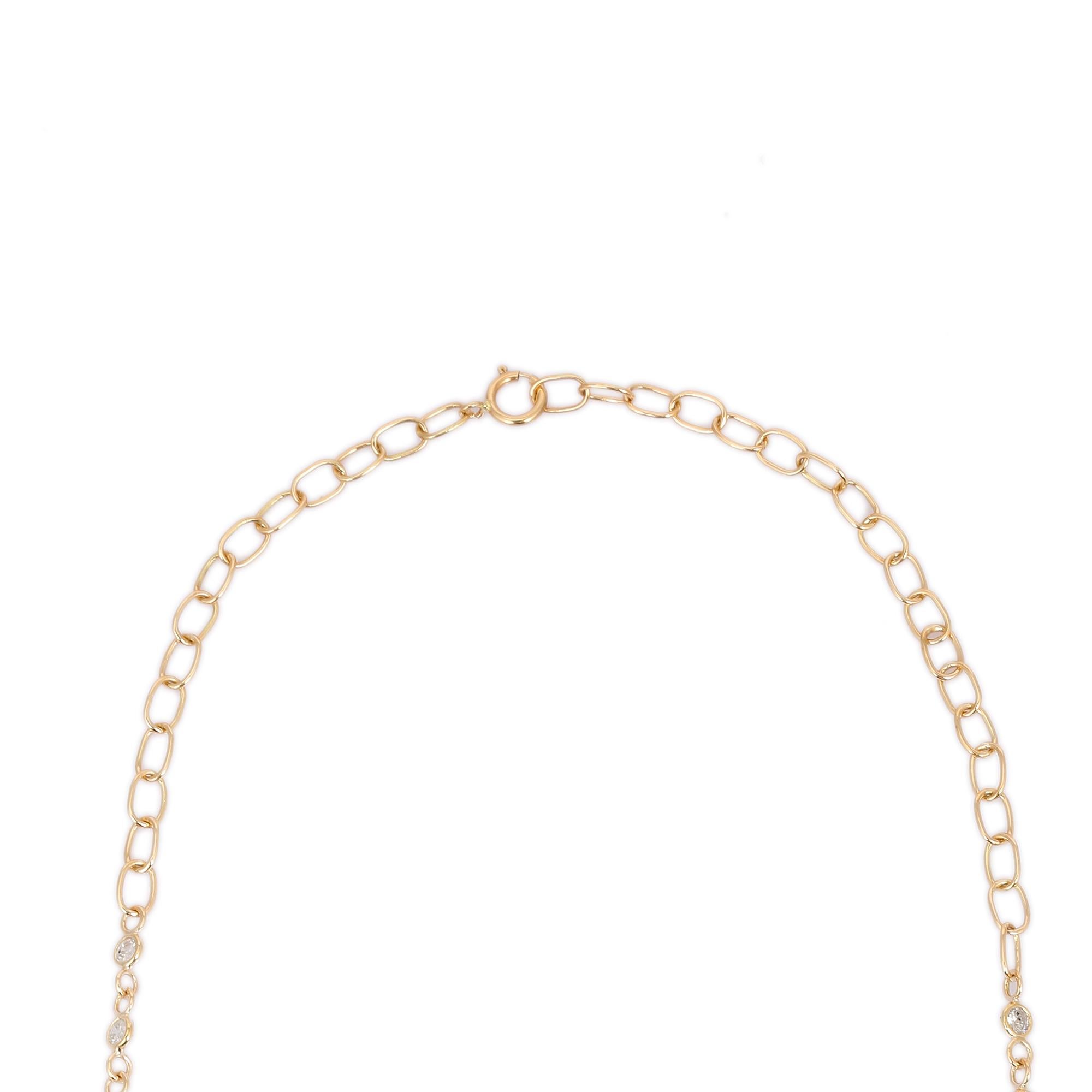 Lange Diamant-Halskette aus massivem Gelbgold mit feinen Diamanten 14k, Weihnachtsgeschenk für Damen im Angebot 2