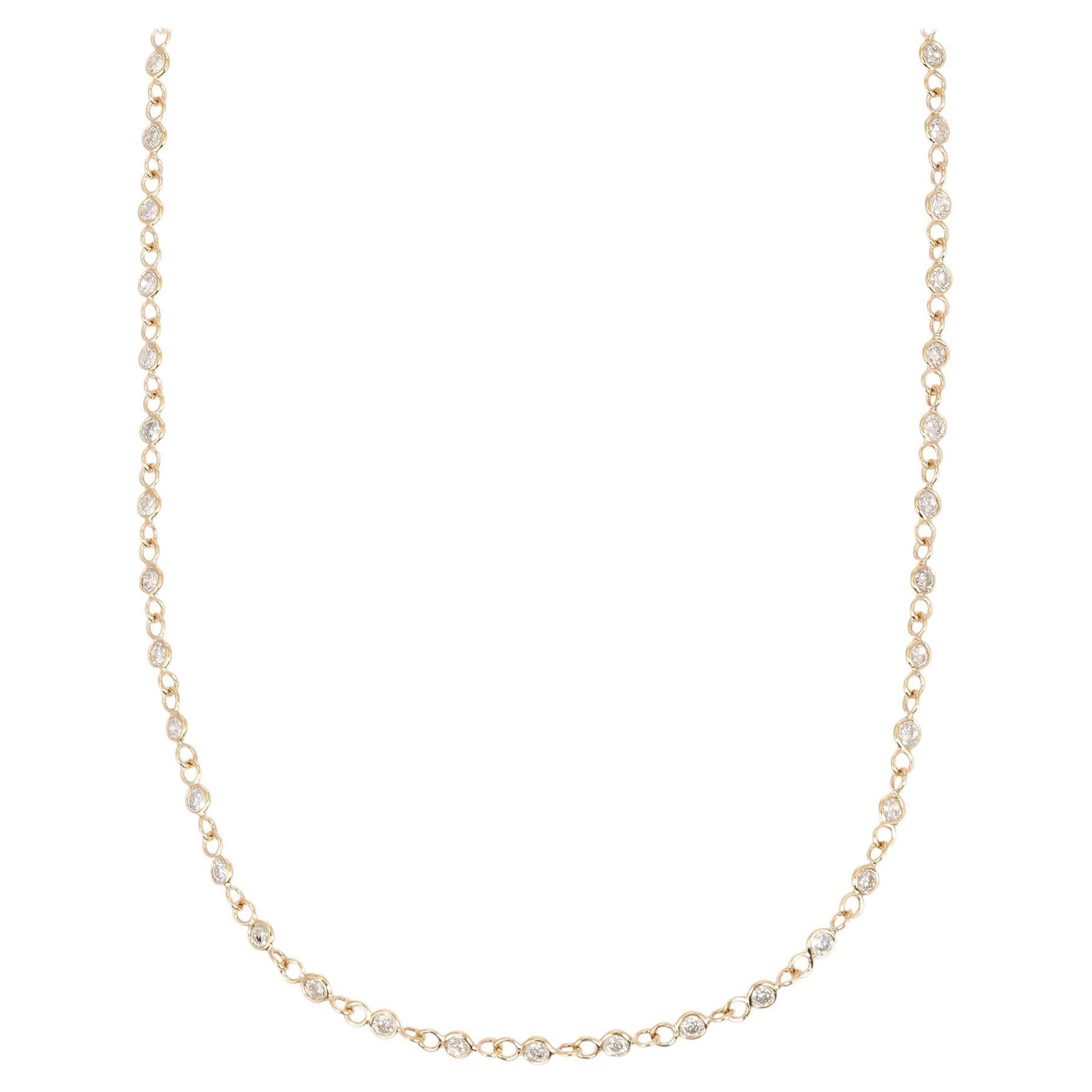 Collar largo de diamantes finos de oro amarillo macizo de 14k, regalo de Navidad para mujer