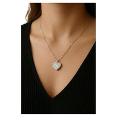 Fine Diamond Pave Set Heart Motif 18K White Gold Necklace
