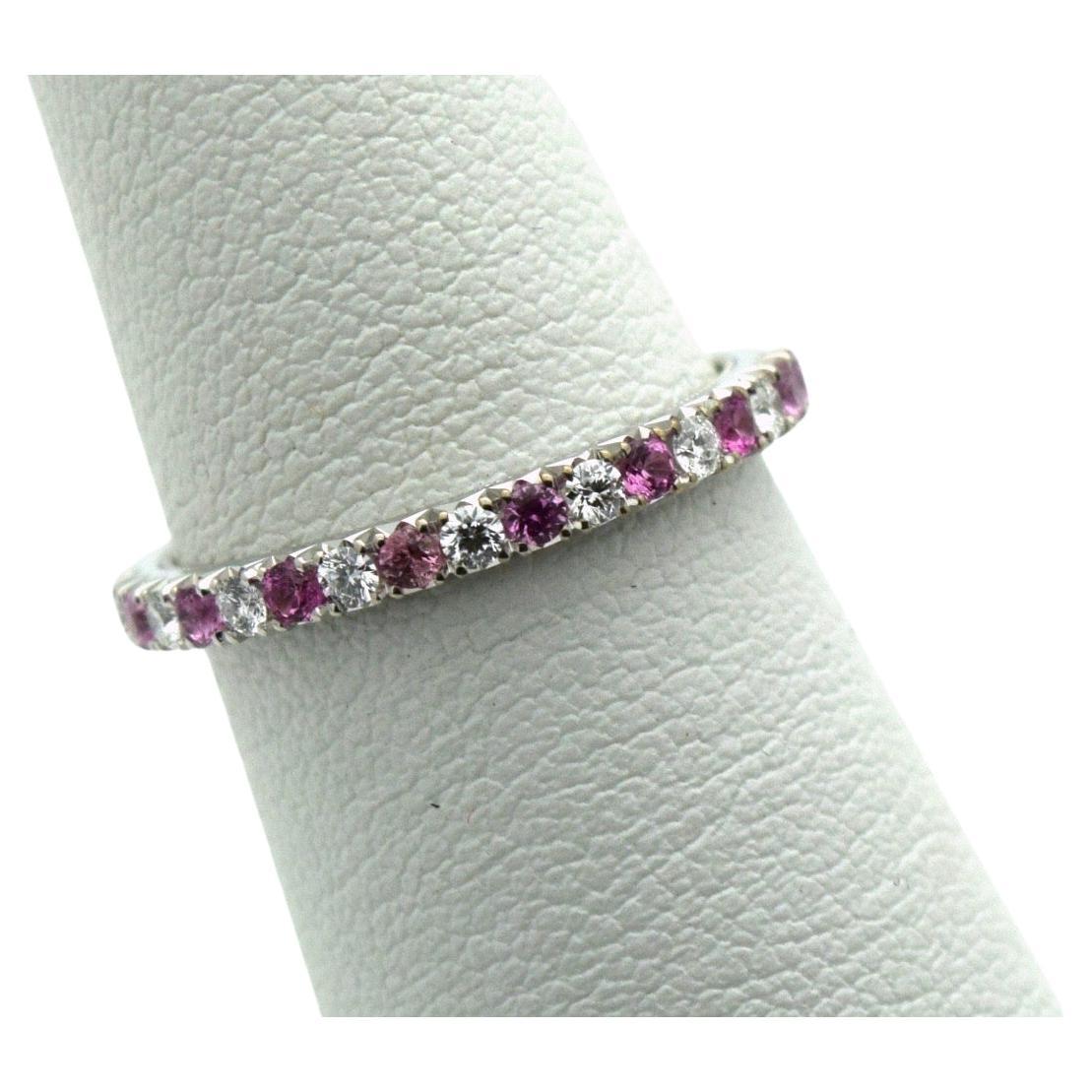 Anillo de zafiro rosa diamante fino en platino PT950