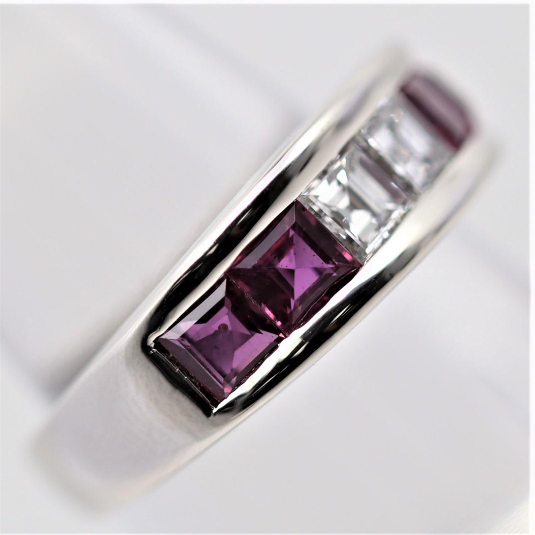 Fine Diamond & Ruby Platinum Band Ring In New Condition For Sale In Beverly Hills, CA
