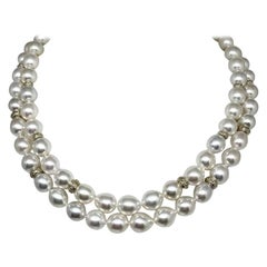 Fine Diamond South Sea Pearl 14 Karat Necklace Certified