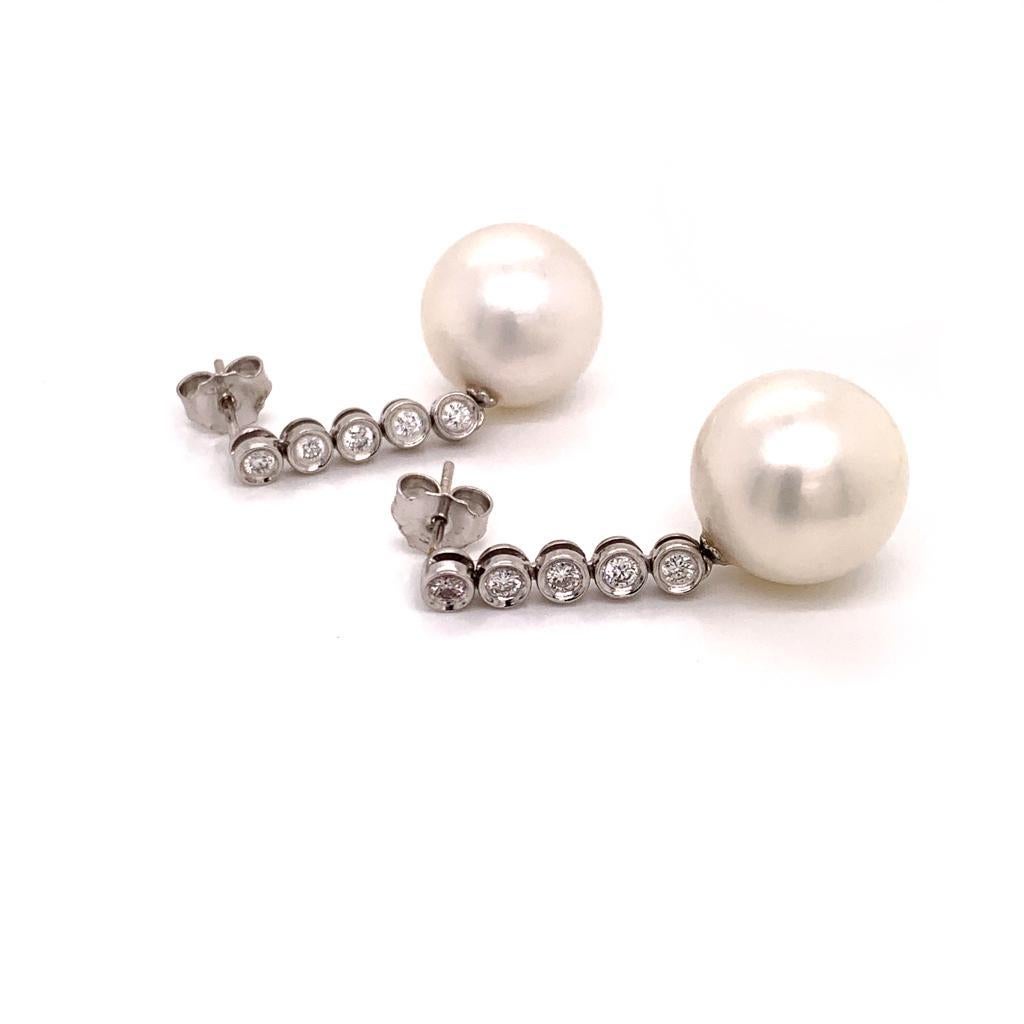 Diamond South Sea Pearl Earrings 14k Gold 14.5 mm Certified In New Condition In Brooklyn, NY