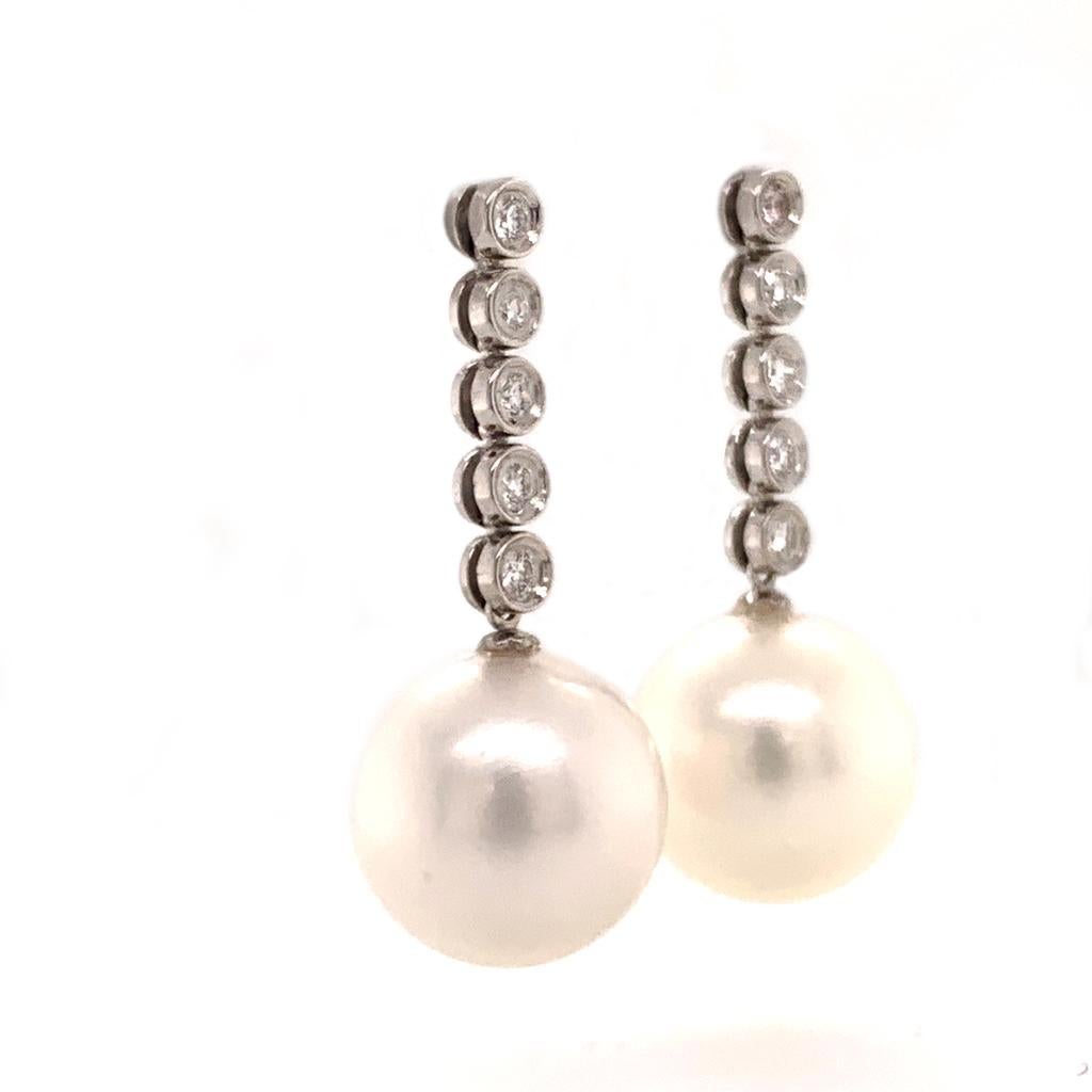 Women's Diamond South Sea Pearl Earrings 14k Gold 14.5 mm Certified