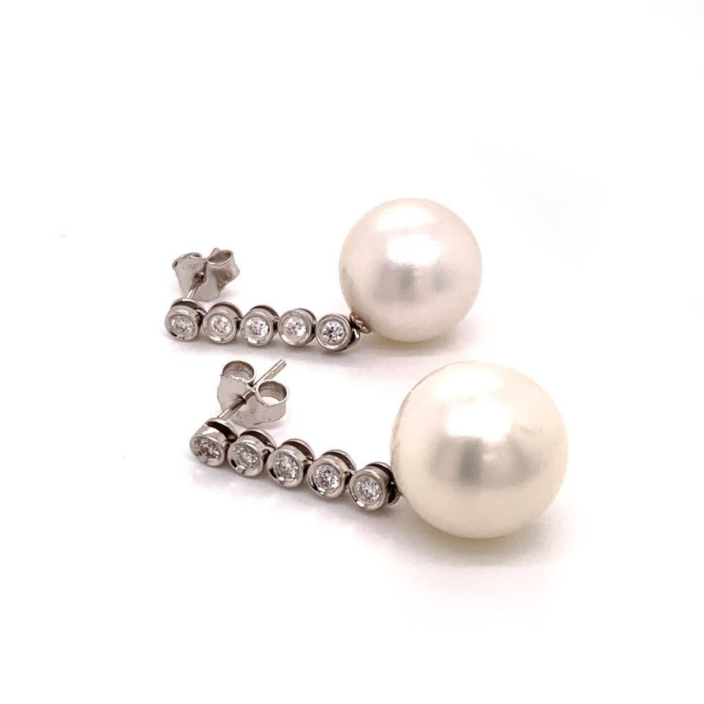 Diamond South Sea Pearl Earrings 14k Gold 14.5 mm Certified 1