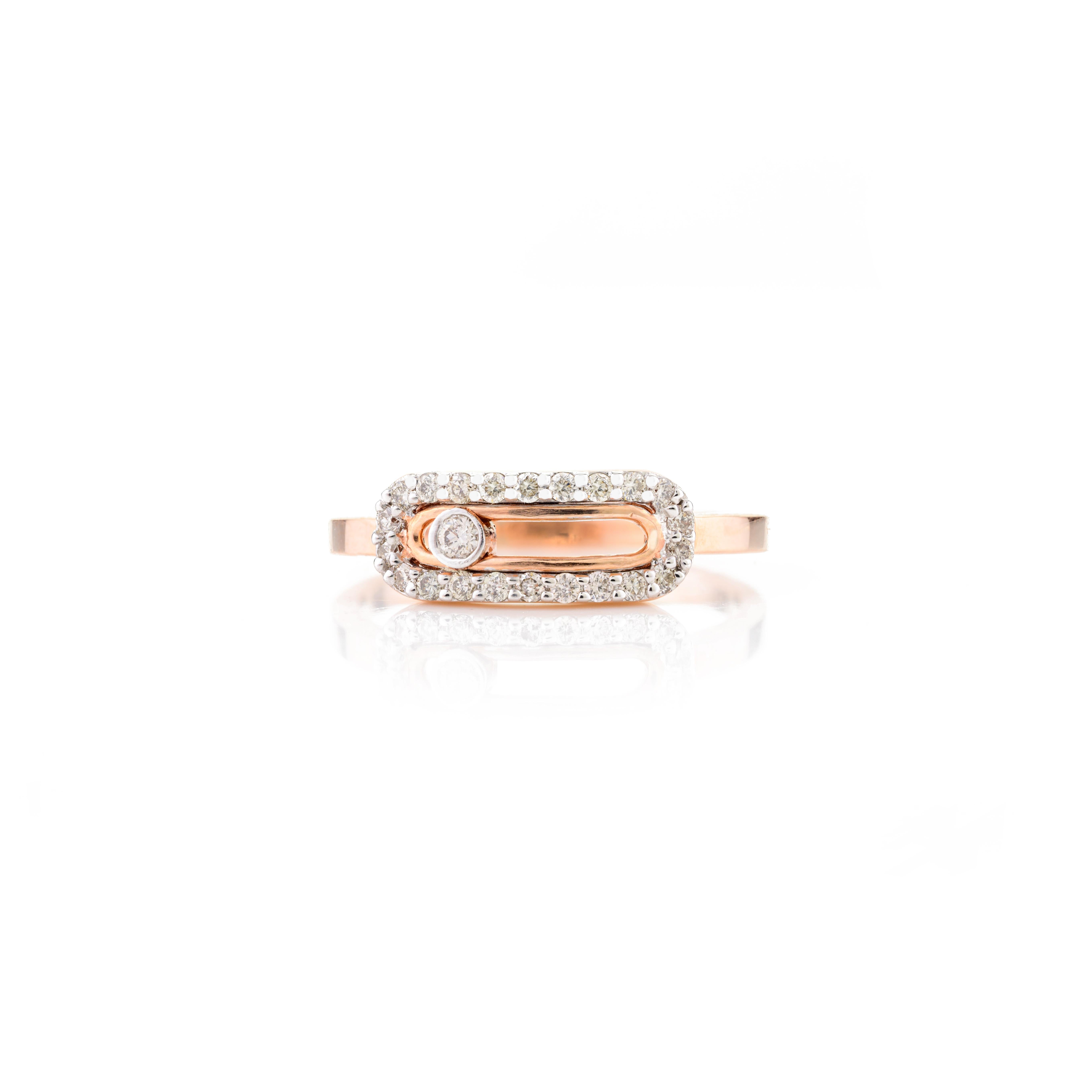Im Angebot: Fine Diamond Uno Pave Minimalist Ring Geschenk für Sie in 14k Solid Rose Gold () 10
